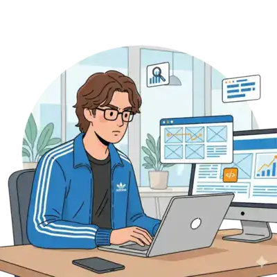 Ilustrasi tim berkolaborasi merancang website.